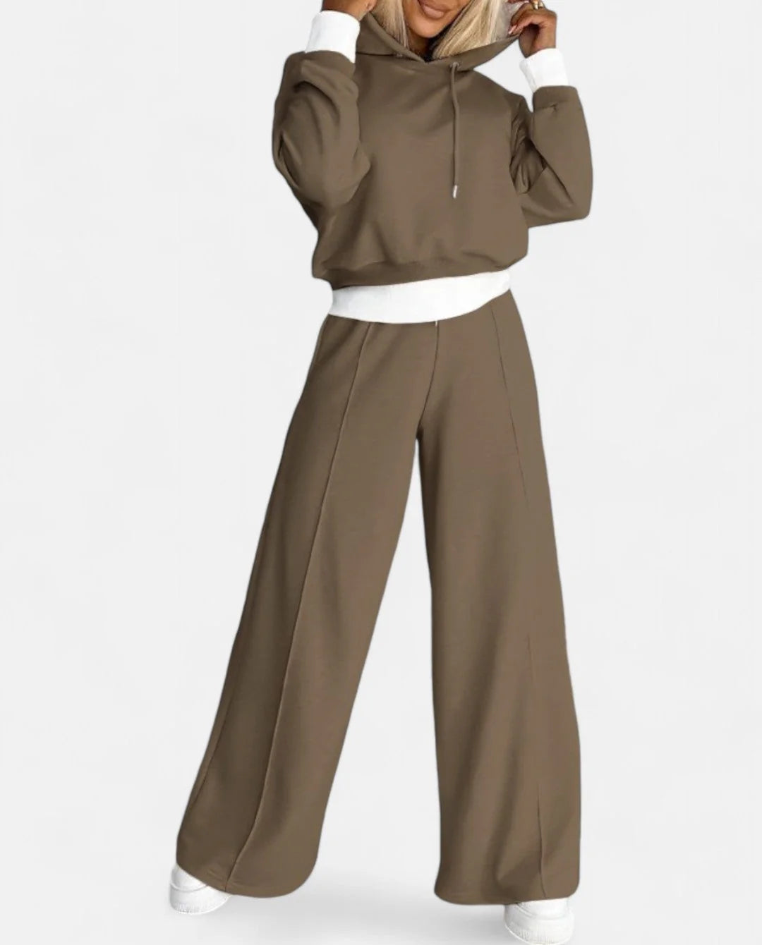 2-teiliges Set aus einem zweifarbigen Kapuzenpulli mit verstellbarem Kordelzug, passend zur Hose mit weitem Bein