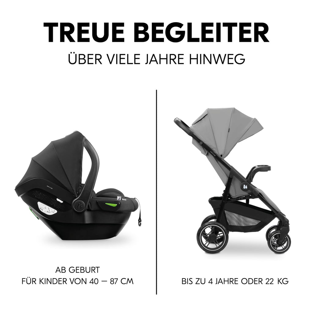 hauck Set Trio 3in1 Shop N Care con Passeggino, Navicella, Seggiolino Auto dalla nascita fino a 22 kg, Chiusura Compatta, Reclinabile, Portabicchieri & Vassoio, Protezione UV 50+ (Grey)