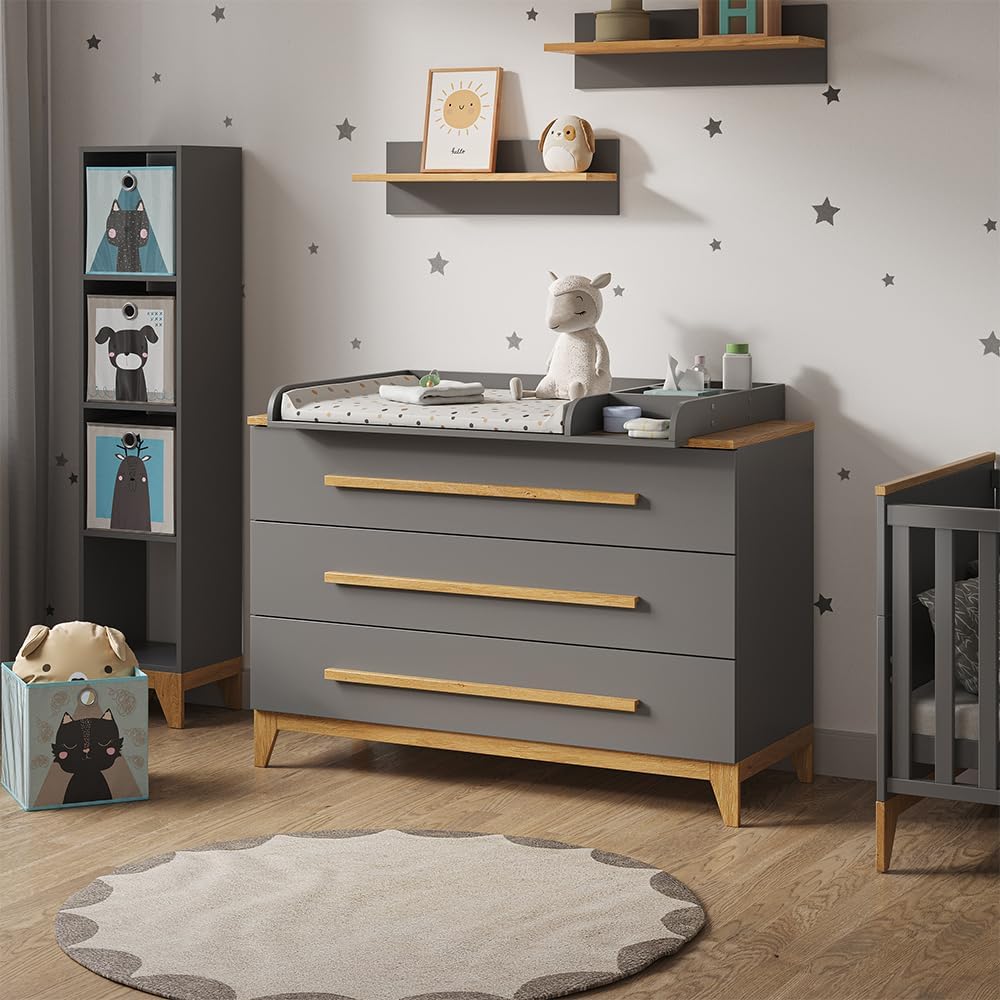 VitaliSpa Fasciatoio Malia, bianco/rovere, 133 x 98 cm XL con 3 cassetti