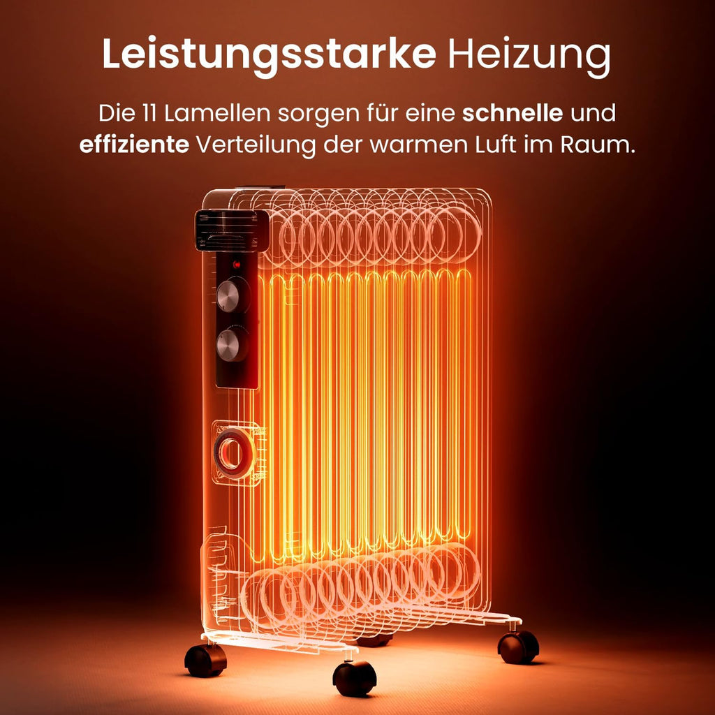 Pro Breeze Radiatore a Olio 2500W con 11 Elementi Riscaldanti, Stufetta Elettrica, Timer 24h, Termosifone Elettrico a Basso Consumo, 3 Livelli di Potenza, Termostato Regolabile e Funzione di Spegnimento di Sicurezza
