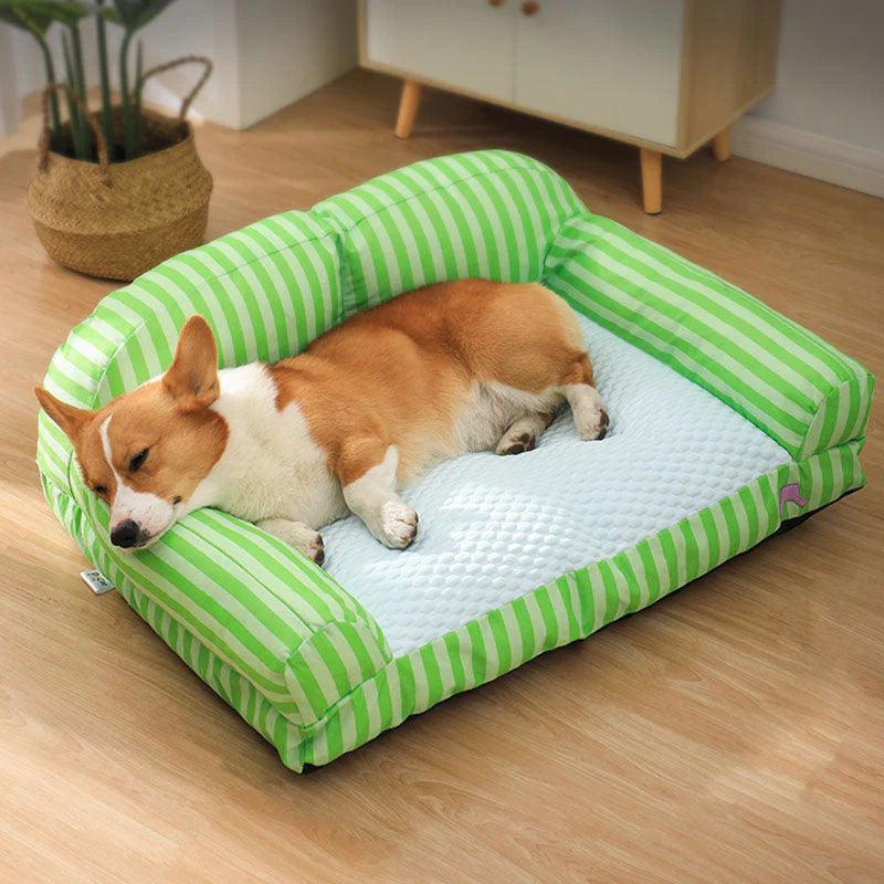 Kühles Haustierbett – Gestreiftes Hundesofabett für den Sommerkomfort