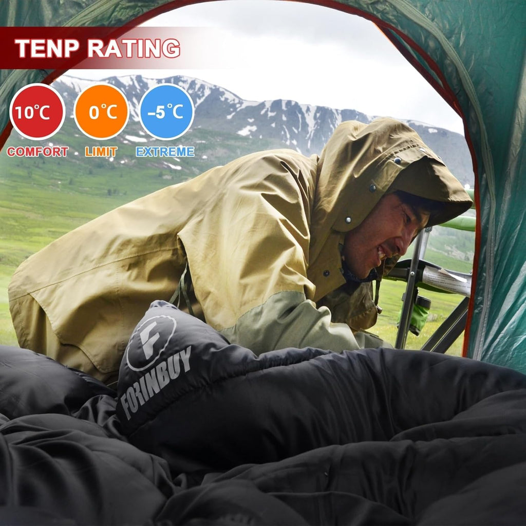 FORINBUY Sacco a pelo doppio in flanella invernale per adulti – Sacco a pelo da esterno caldo, impermeabile, per 2 persone, formato Queen Size – Ideale per famiglie, campeggio e viaggi in camper