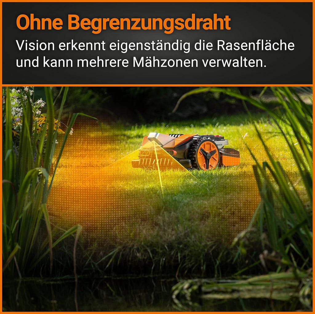 WORX Landroid Vision M600 Robot rasaerba WR206E.1 per giardini fino a 600m - Robot tagliaerba intelligente senza filo perimetrale - WLAN & Bluetooth - prevenzione attiva degli ostacoli con tecnologia AI - controllo tramite APP