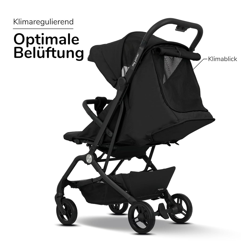 my junior® Buggy PICO³ | bis 22kg | Einhand AutoFold-Klappmechanismus | Ergonomische Liegeposition nach IGR e.V. | großes Sonnenverdeck UV50+ | Handgepäckmaß | 2 Belüftungsfenster Hazel - Black