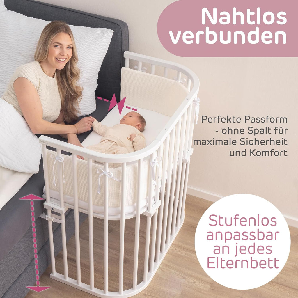 babybay Original Lettino da affiancare in massello di faggio / compatto e trasformabile / Altezza regolabile senza livelli preimpostati ed ecologico / Lettino evolutivo (laccato bianco) / Materasso incluso