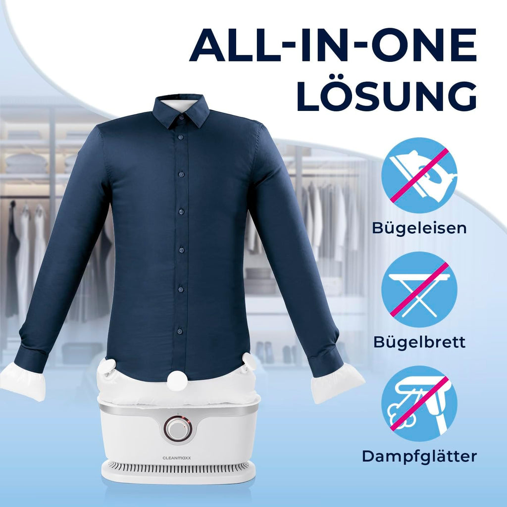 CLEANmaxx Stiratore automatico per camicie per asciugare e stirare camicie e bluse, inclusivo di accessorio per pantaloni | Il modo innovativo e delicato per stirare il vostro bucato