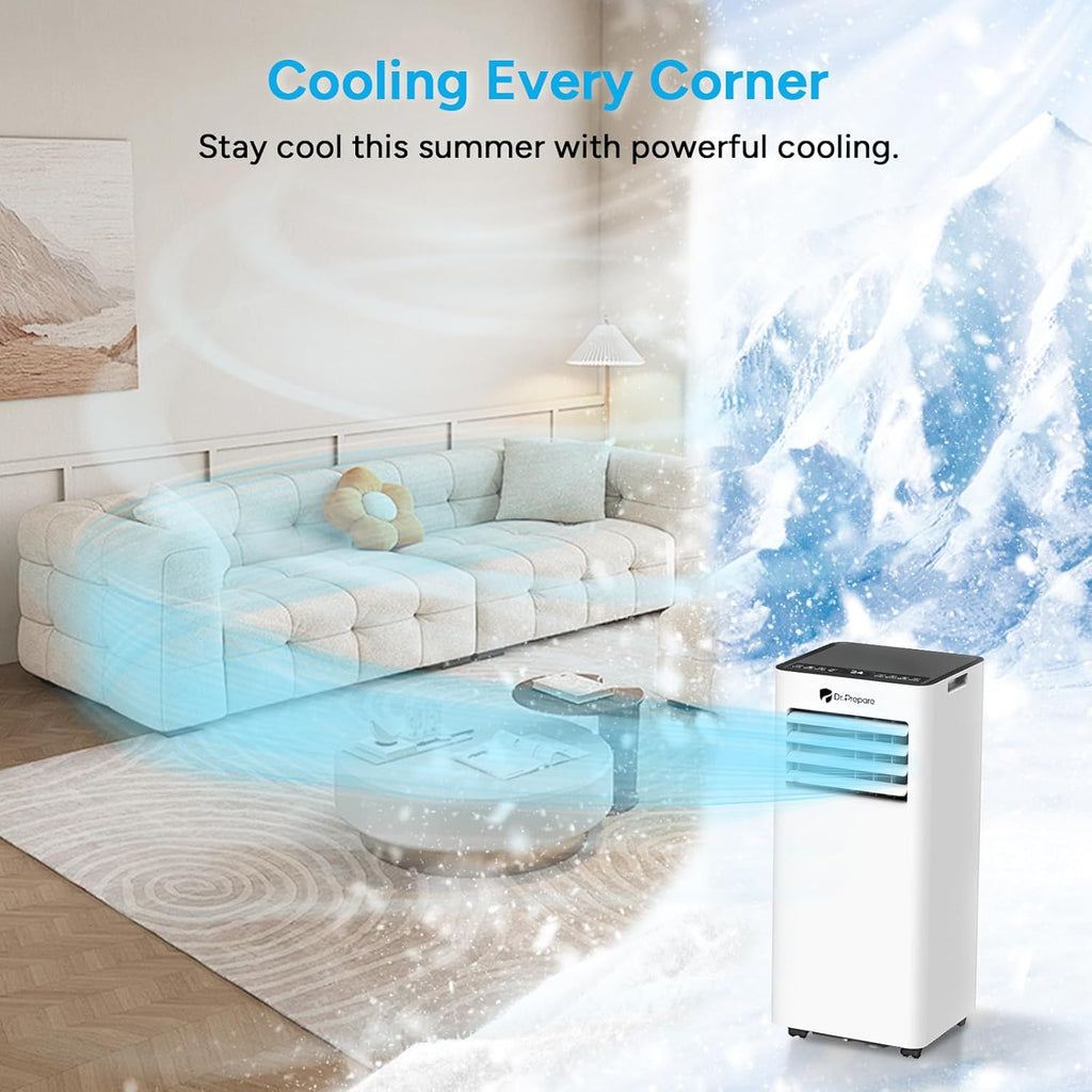 DR.PREPARE Condizionatore Portatile 9000 BTU con APP, Climatizzatore Mobile 4 in 1 con Tubo di Scarico, Raffreddamento & Ventilazione & Deumidificazione, Ventilatore & Modalità Sonno con Telecomando, Rinfresca fino a 30m², Timer 1-24H