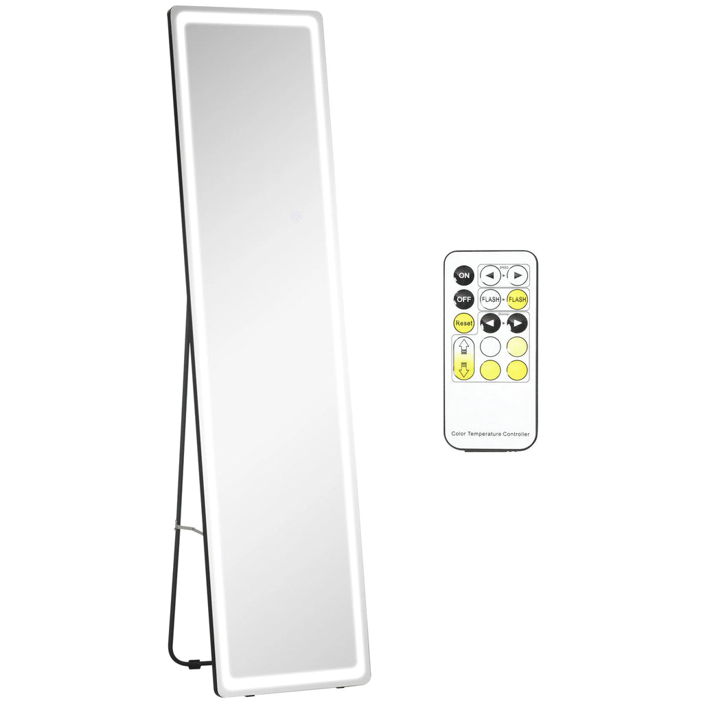 HOMCOM Specchio a figura intera a LED dimmerabile, 3 colori di luce, autoportante/a parete