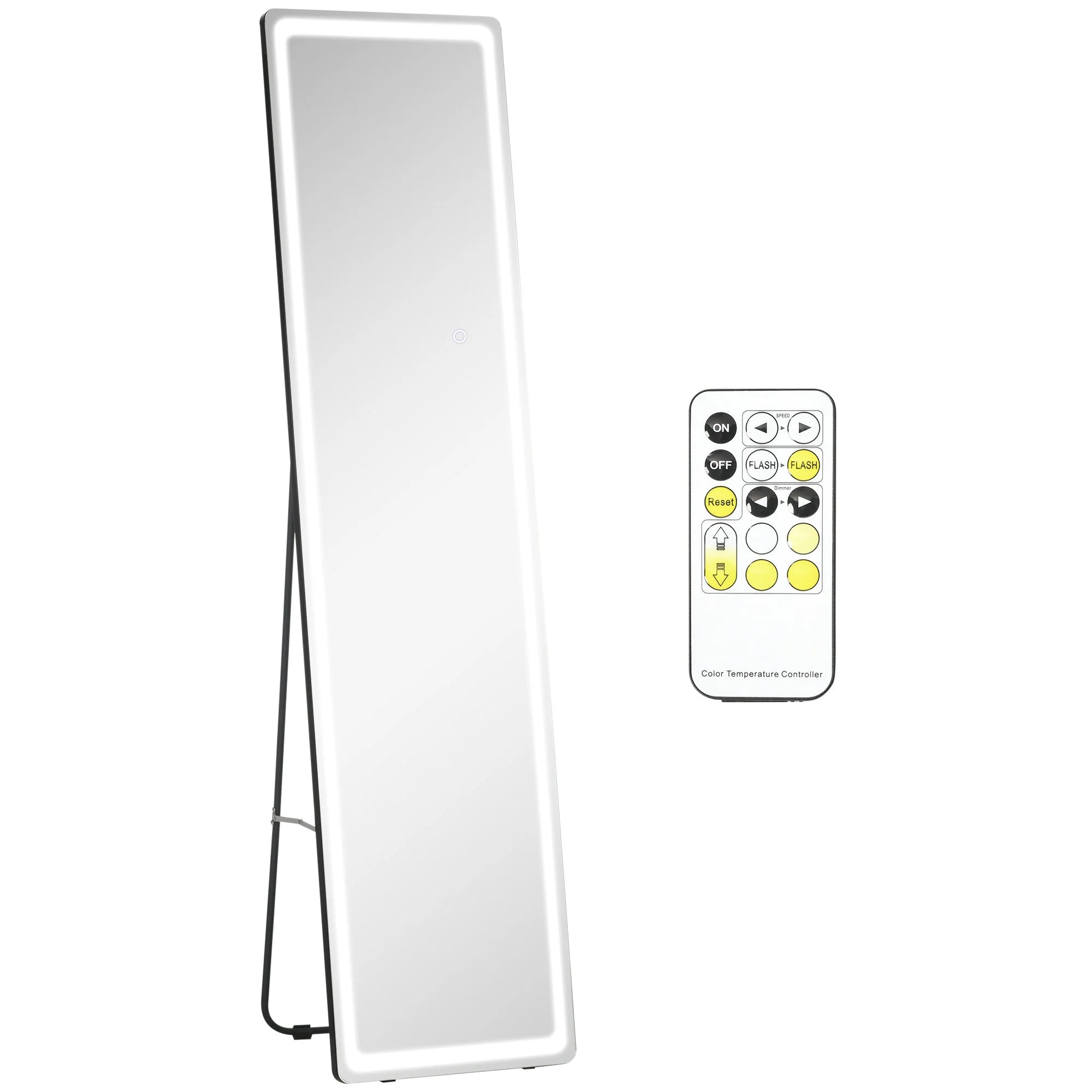 HOMCOM Specchio a figura intera a LED dimmerabile, 3 colori di luce, autoportante/a parete