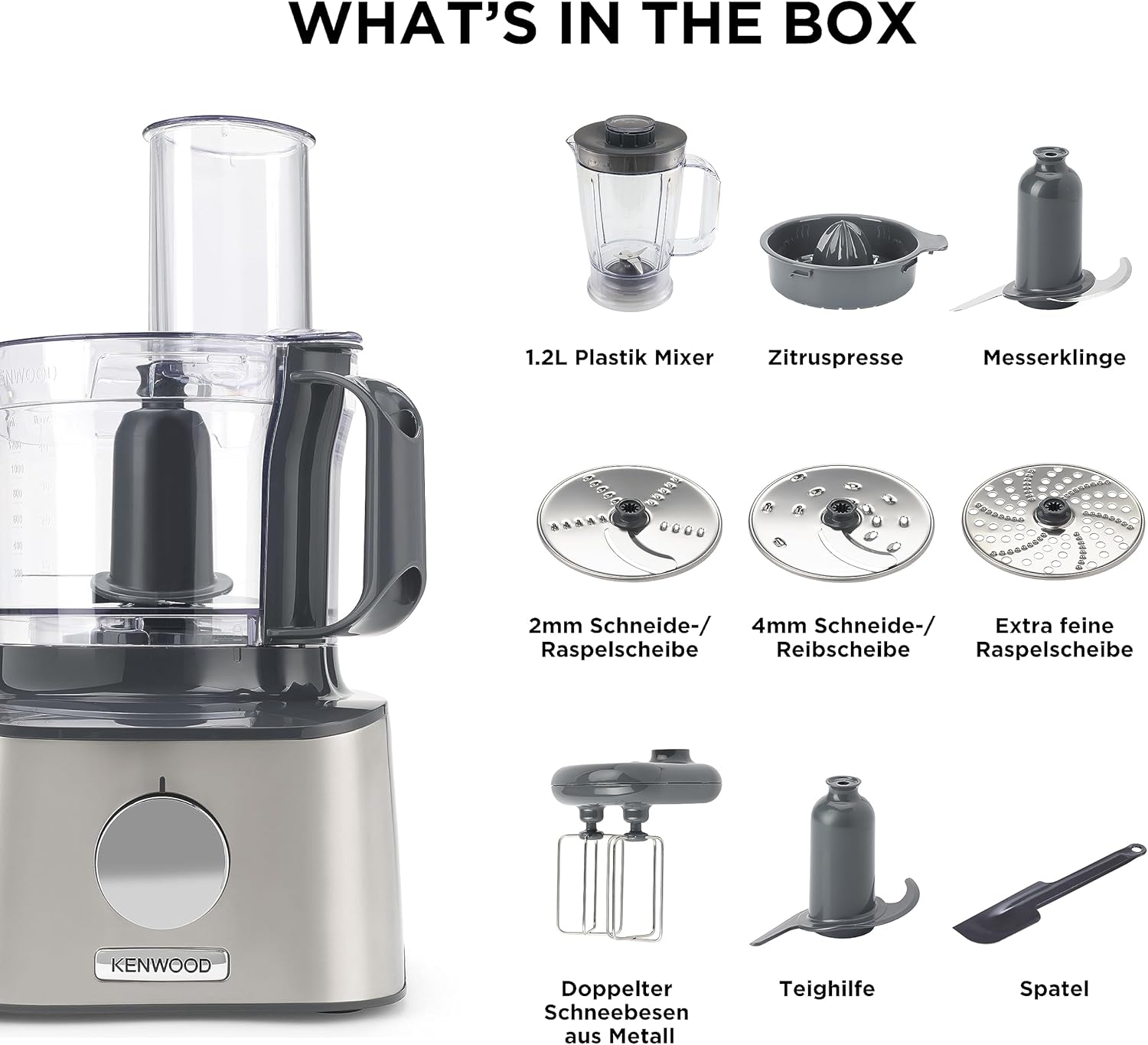 Kenwood MultiPro OneTouch FDM73.480SS – 2-in-1 Kompakt-Küchenmaschine & Mixer, 6 Zubehörteile, 6 Automatikprogramme, Variable Geschwindigkeit & Pulse-Funktion, Integrierte Waage, 1000 W, Silber