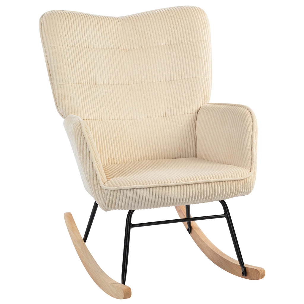 HOMCOM Schaukelstuhl mit Kordoptik & Holzkufen – Beige