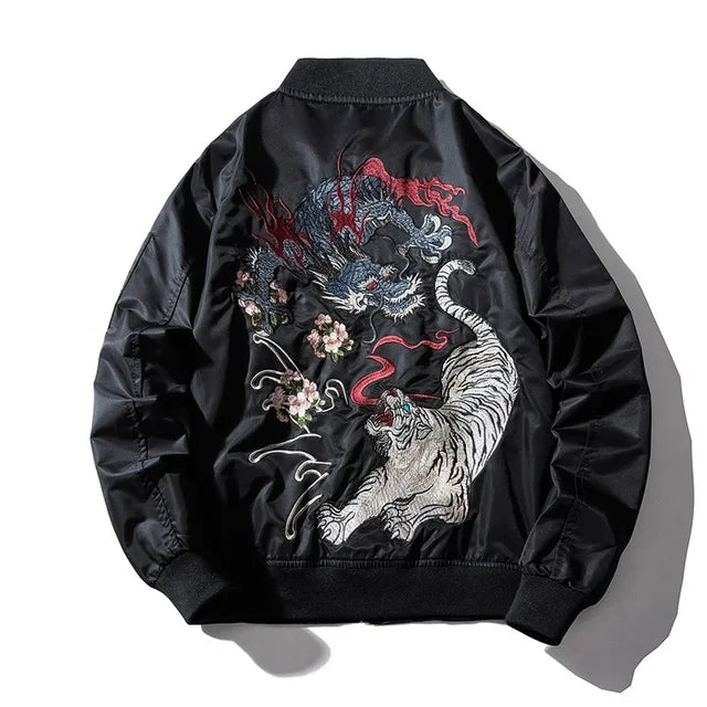Kyler - Dragon Tiger Bestickte Bomberjacke mit Reiverschluss