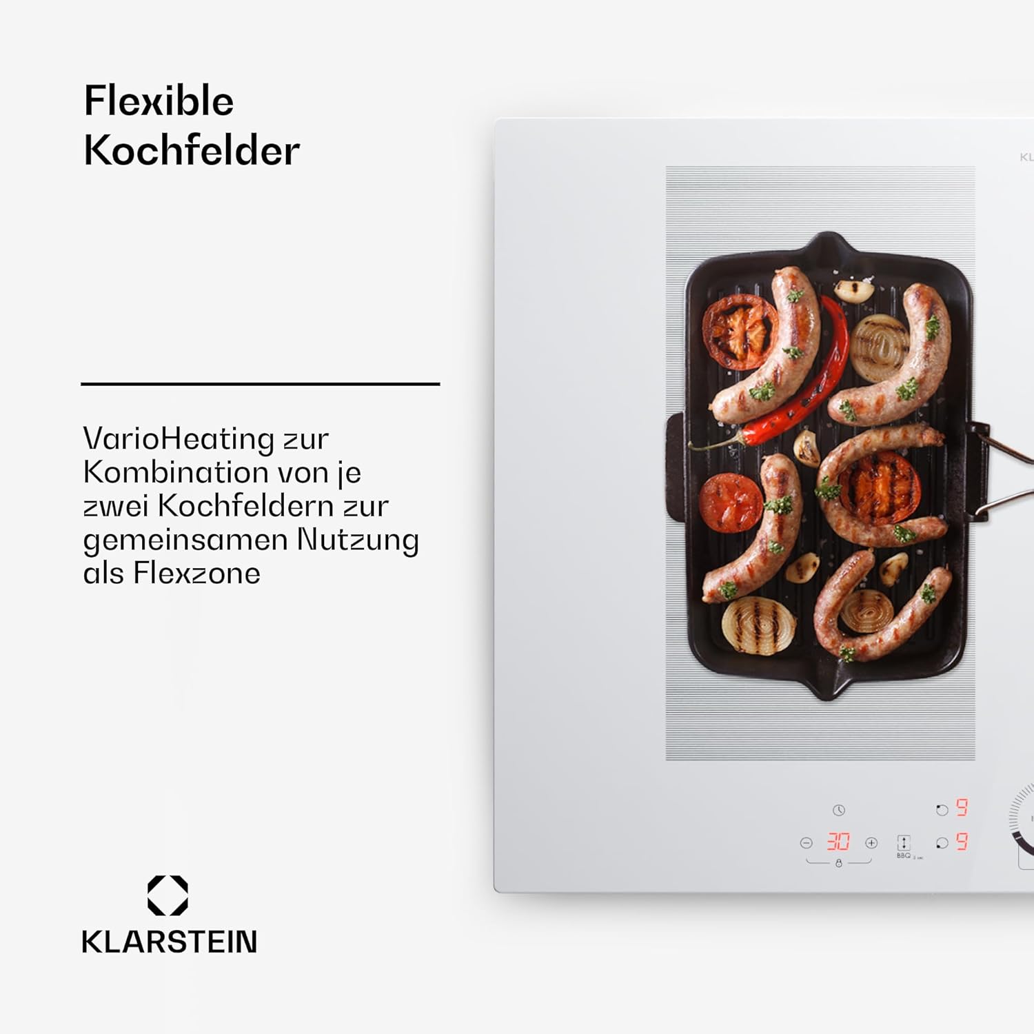 Klarstein Piano Cottura a Induzione, Piano Cottura in Vetroceramica, con 4 Piastre, Incasso con Display Touch, Display Digitale e Funzione Timer, Riscaldamento Veloce, 7000 Watt