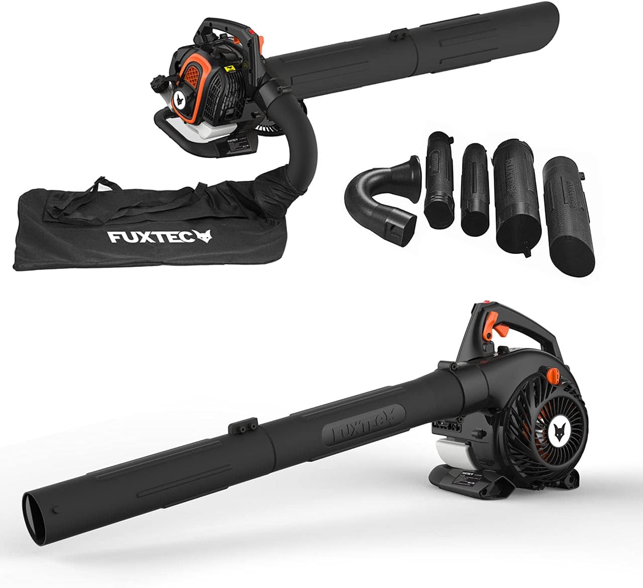 FUXTEC Aspiratore/Soffiatore Professionale a Benzina FX-LBS126P – Soffiatore & Trituratore con Tubo di Soffiatura – Tubo di Aspirazione & Sacco di Raccolta da 60L – Funzione Antivibrazione – Velocità di Soffiatura 62,7 m/s