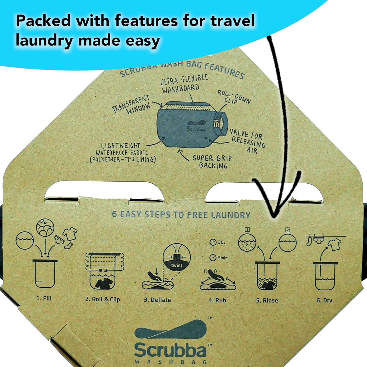 Scrubba Toplader Wash Bag 2.0 - Lavatrice portatile da campeggio - Borsa per il lavaggio e sacca da bucato, Verde