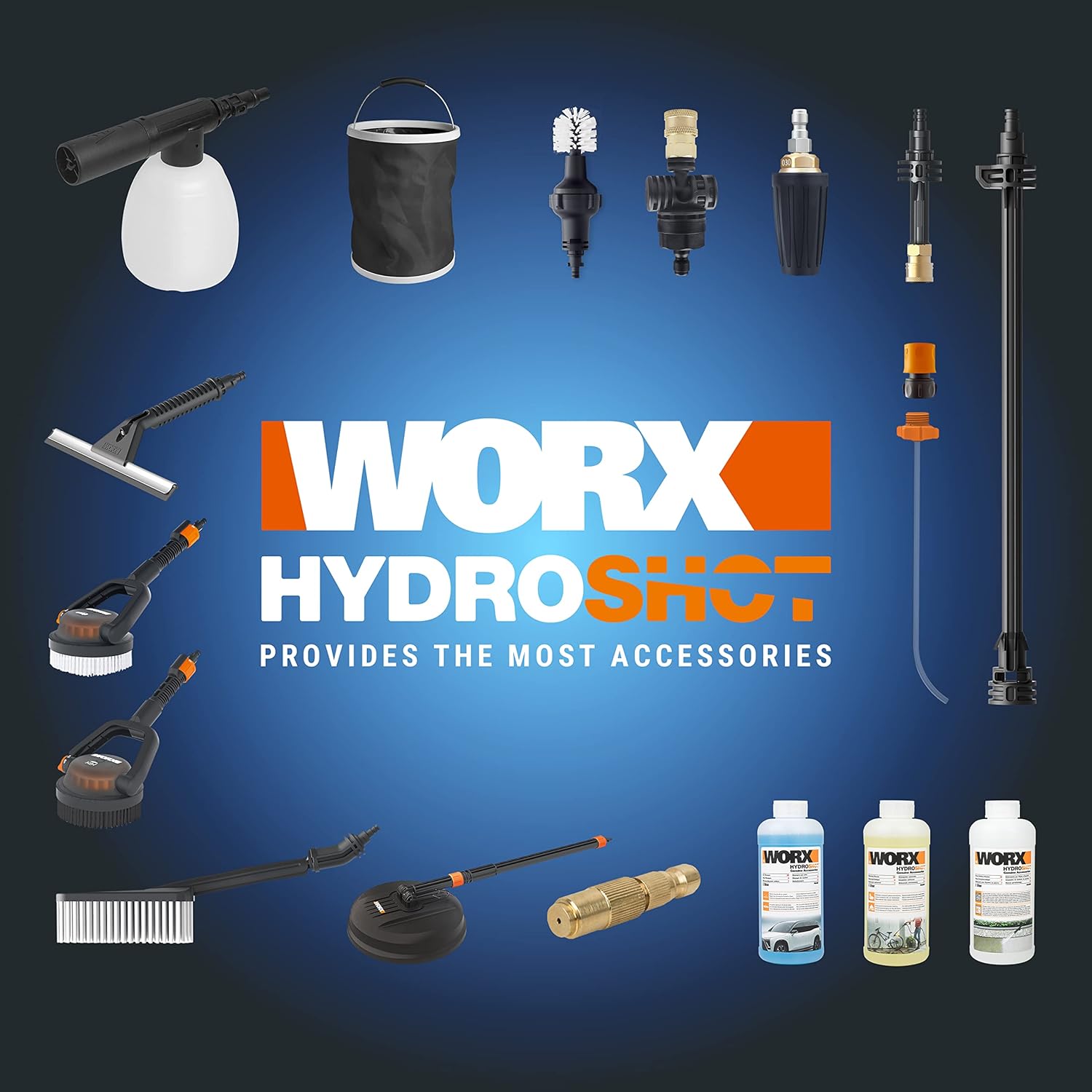 WORX Nitro Hydroshot Idropulitrice a batteria 18V(20V MAX) WG633E.1, PowerShare, pulizia di terrazze e auto, max. 56 bar, 220 l/h, con accessori, batteria 4,0 Ah e caricabatterie Arancione e Nero