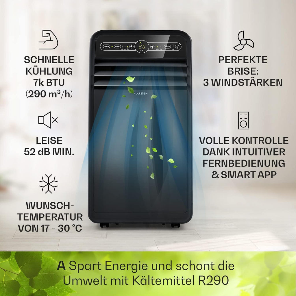 Klarstein Climatizzatore Portatile con Tubo di Scarico, Condizionatore 4-in-1 con Ventilatore, Deumidificatore e Modalità Notturna, Piccolo e Portatile per Casa e Ufficio, Controllo tramite App, 12000 BTU