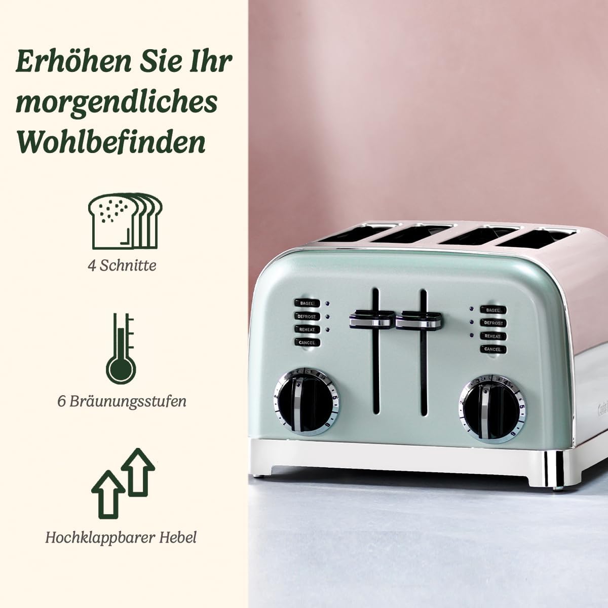 Cuisinart 4-Scheiben-Toaster | Breite Schlitze, ideal für dickes Brot und Bagels | 6 Brunungsstufen plus Abtauung | Breite Schlitze,High-Lift-Hebel | Passender Wasserkocher erhltlich | Perle