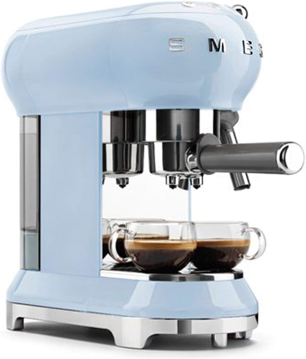 Smeg, ECF01WHEU Macchina da Caffè Espresso Manuale, Sistema Cappuccino, Thermoblock, Alloggiamento Tazze Grandi e Funzione Doppio Caffè, Serbatoio Acqua 1 l, Dimensioni Compatte, 1350W, Bianco