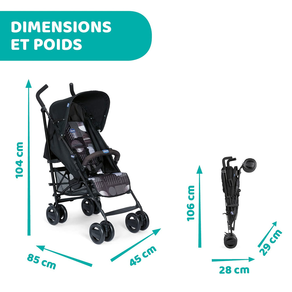 Chicco London Up Leichter Zusammenklappbarer Kinderwagen von 0 Monaten bis 15 kg, Verstellbarer und Kompakter Kinderbuggy mit Frontbügel, Schlafposition, Regenschirmverschluss