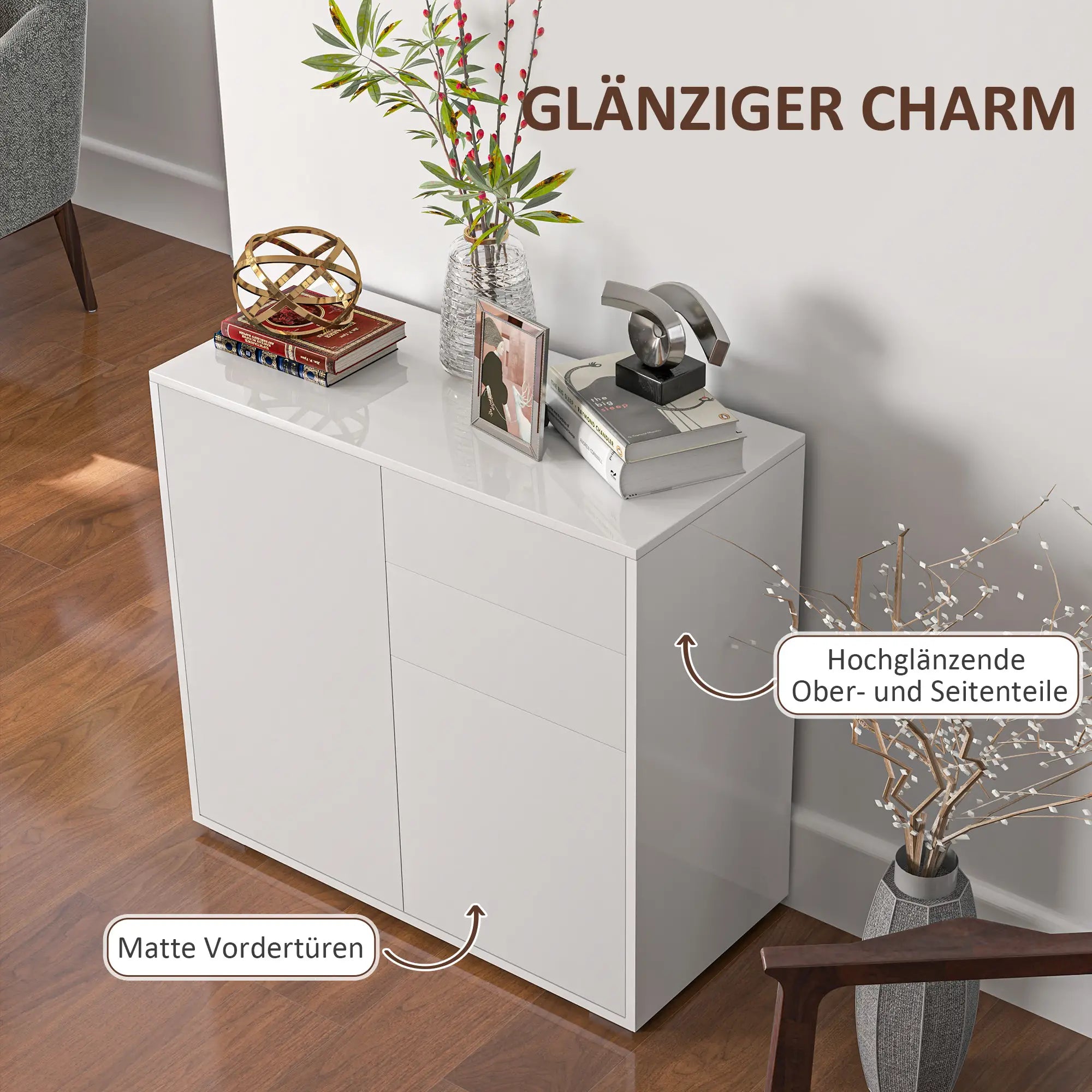 HOMCOM Credenza Comodino Armadietto con Scaffale Regolabile Antiribaltamento Bianco