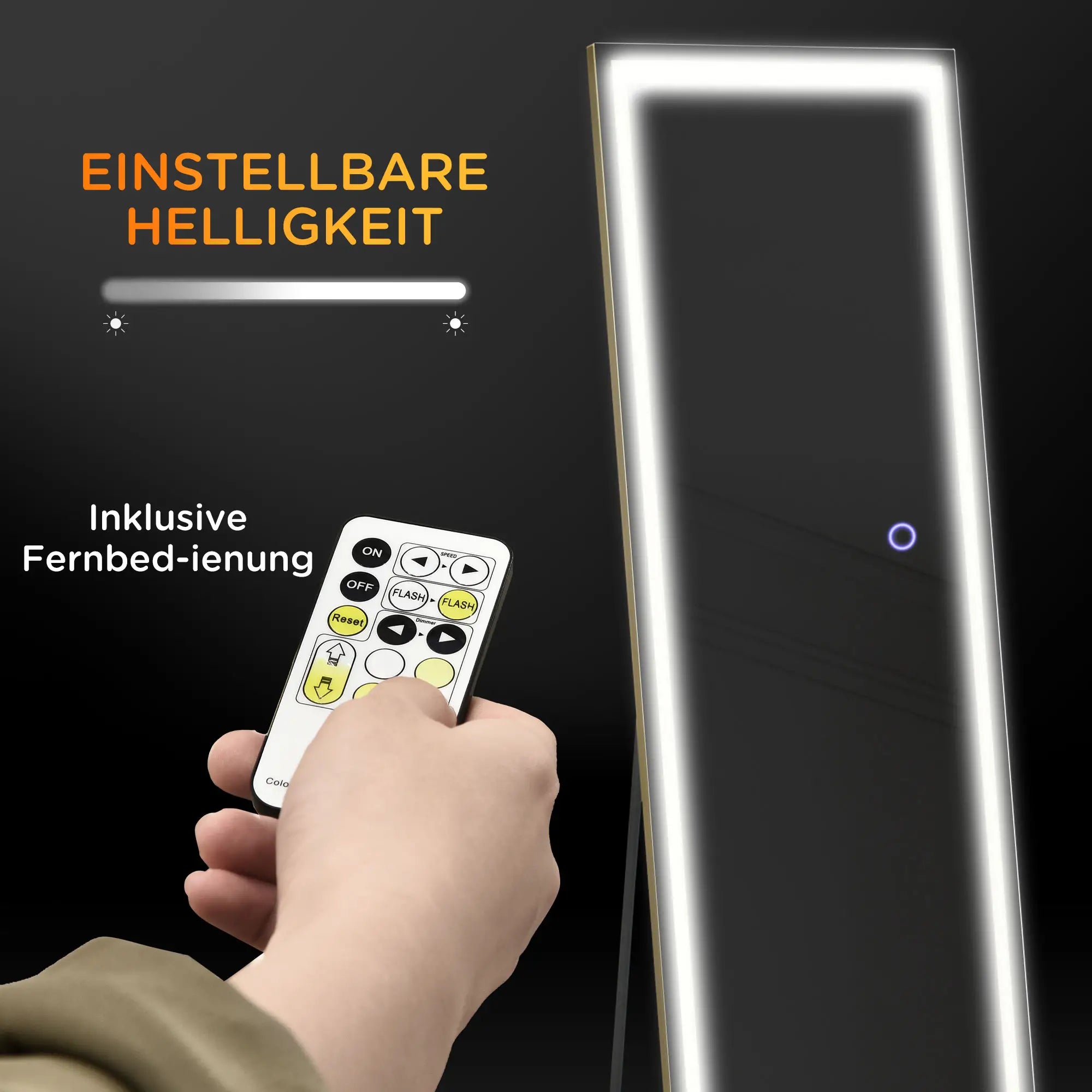 HOMCOM Specchio da Terra LED Dimmerabile 3 Colori Luce da Parete