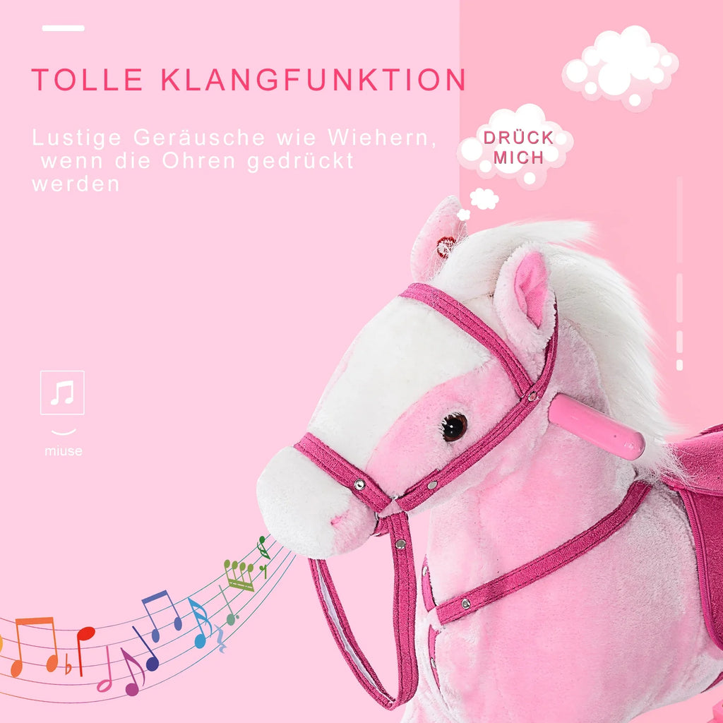 HOMCOM Cavallo a dondolo con suono, rosa