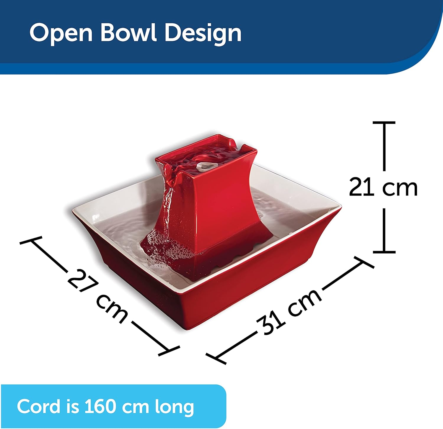 PetSafe Drinkwell Keramik Pagodenbrunnen, Trinkbrunnen für Katzen und Hunde, Dual Water Stream - 2 Liter, Rot