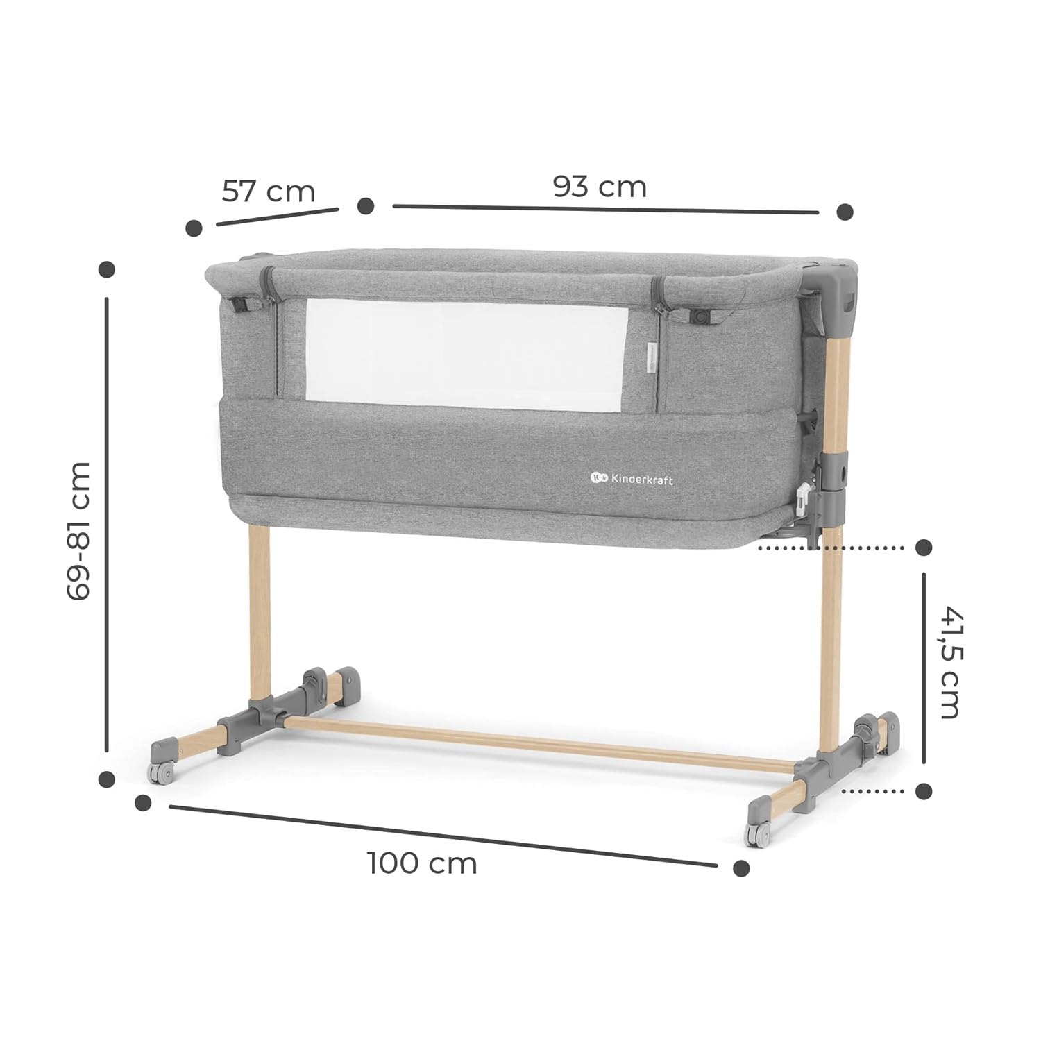 Kinderkraft NESTE GROW Lettino 3 in 1, Lettino da affiancare, Lettino da neonato dalla nascita fino a 2 anni, con materasso, borsa per il trasporto, ruote, regolazione dell'altezza a 5 livelli, angolo del materasso regolabile, Beige