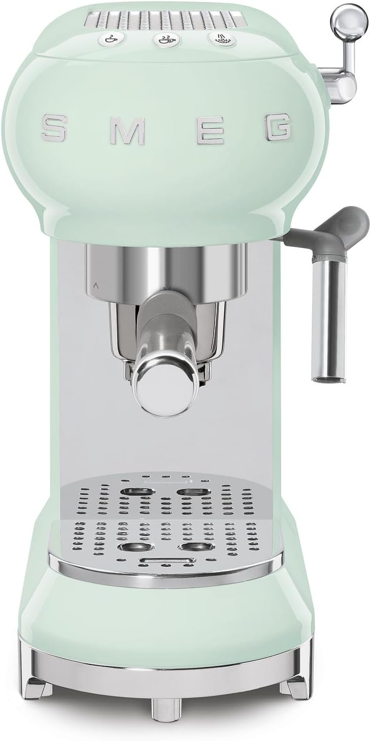 Smeg, ECF01WHEU Macchina da Caffè Espresso Manuale, Sistema Cappuccino, Thermoblock, Alloggiamento Tazze Grandi e Funzione Doppio Caffè, Serbatoio Acqua 1 l, Dimensioni Compatte, 1350W, Bianco
