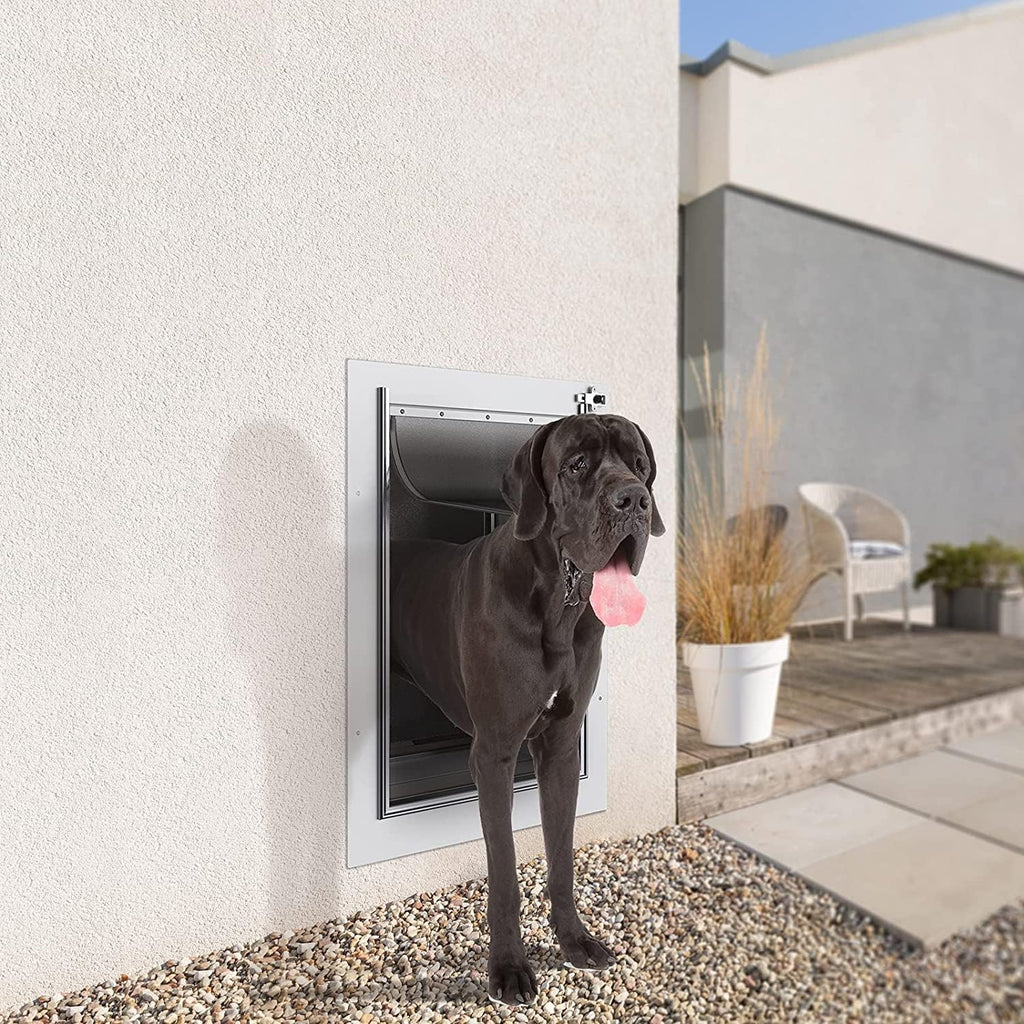 Baboni Katzentür für Tür, Wand, Stahlrahmen und Teleskop-Tunnel, Aluminiumschloss, Doppelklappe, Hunde- und Katzenklappe, stark und strapazierfhig, für Haustiere bis ca. 5,5 kg, Gre S