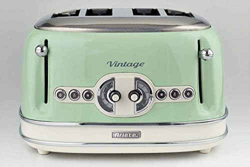 Ariete Vintage 156, 4-Scheiben-Toaster, Retro Toaster mit 6 Toaststufen, Automatischer Auswurf, Auftaufunktion, Herausnehmbares Krümelfach, Gehuse aus Edelstahl, 1600W, Beige