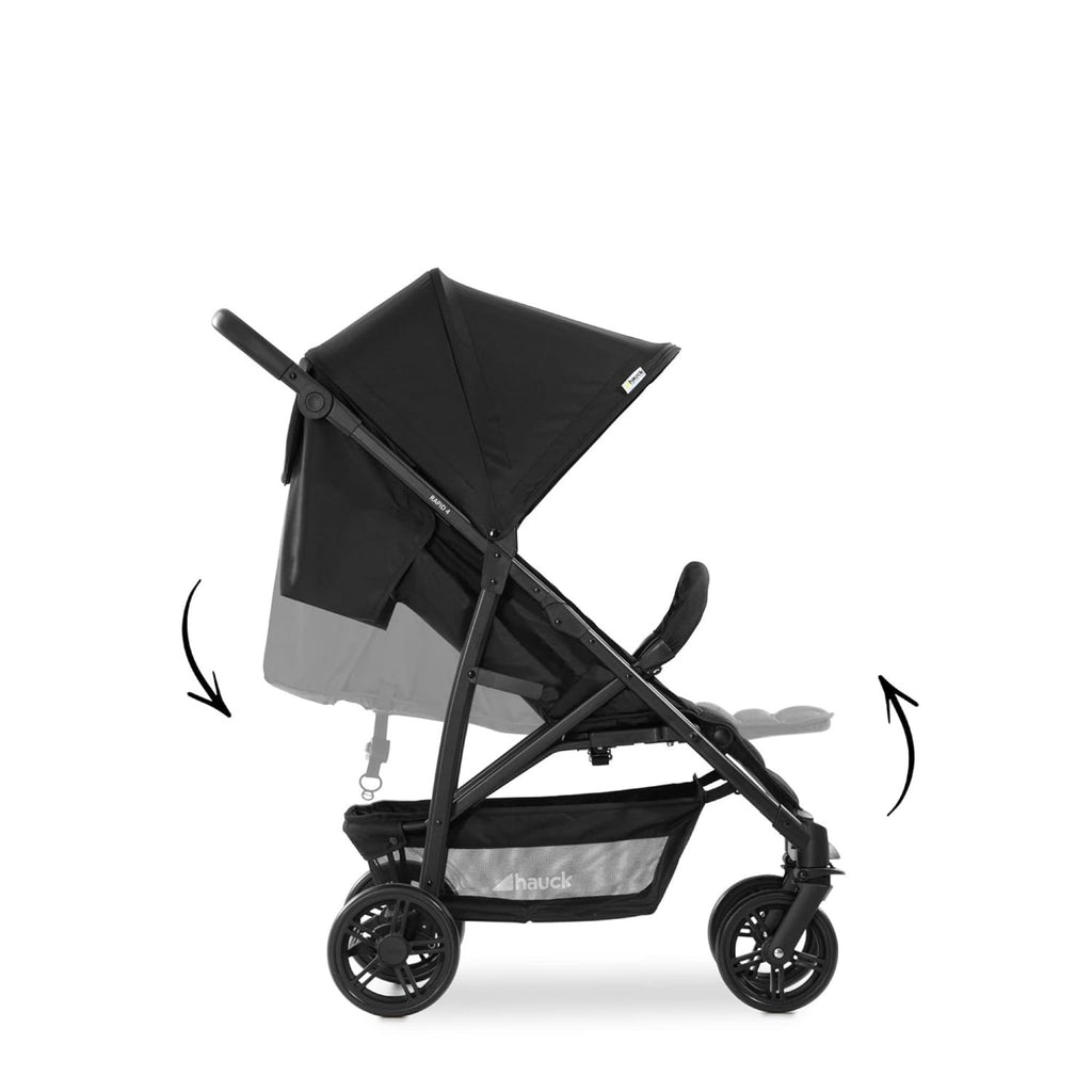 Hauck Buggy Rapid 4 per bambini dalla nascita fino a circa 3 anni, passeggino leggero pieghevole, con funzione reclinabile, regolabile in altezza, ampio cestino (nero)