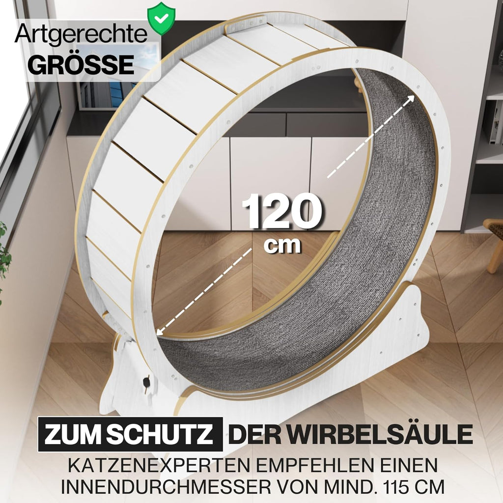 noviclass® Katzenlaufrad Baghira Groß XXL | 132cm Durchmesser Artgerecht für große Katzen | Laufrad für Katzen | Kratzfest, stabil und leise | Geprüfte Qualität und mit Deutscher Anleitung (Holz)