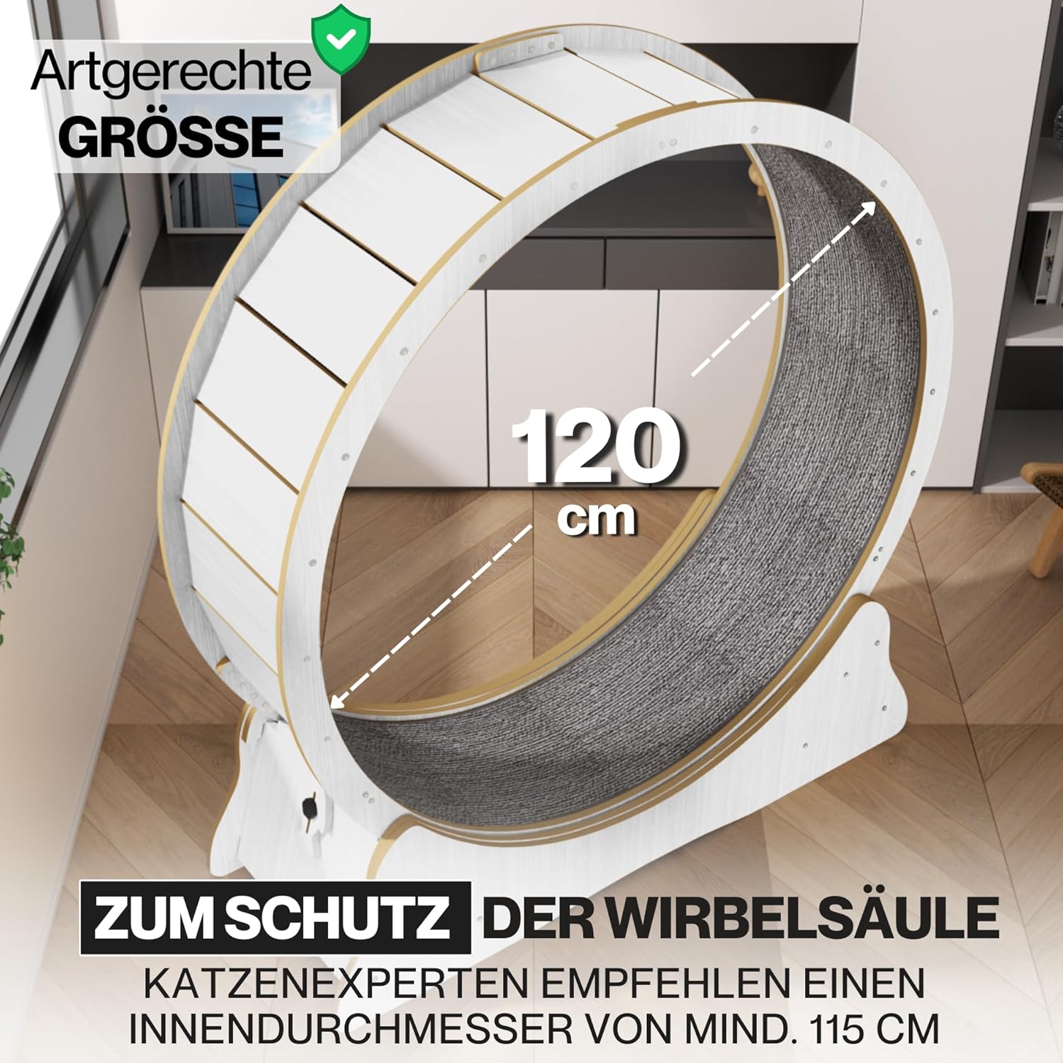 noviclass® Katzenlaufrad Baghira Groß XXL | 132cm Durchmesser Artgerecht für große Katzen | Laufrad für Katzen | Kratzfest, stabil und leise | Geprüfte Qualität und mit Deutscher Anleitung (Holz)