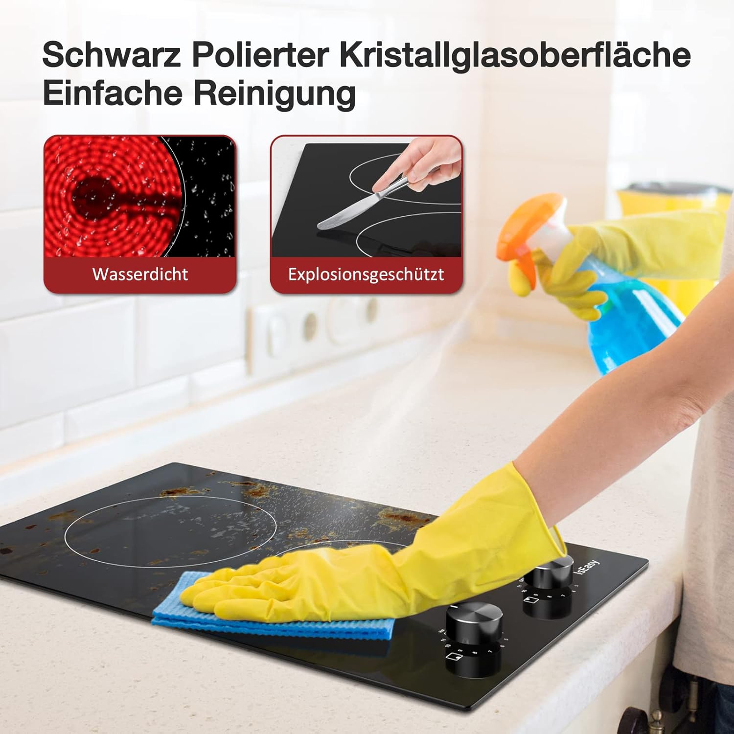 IsEasy 4 Zonen Einbau Induktionskochfeld mit 9 Leistungsstufen &1-99Min Timer, Boost-Funktion, Induktionskochplatte, Induktion Herdplatte mit 4 Platten, 60cm, 6800W, Schwarz