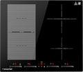 AMZCHEF Piano cottura a induzione con due zone flessibili, piano cottura a induzione a 4 zone con funzionamento silenzioso (42 dB), 9 livelli di potenza e Booster - Funzione BBQ, funzione Pausa e Mantieni caldo, 7400 W