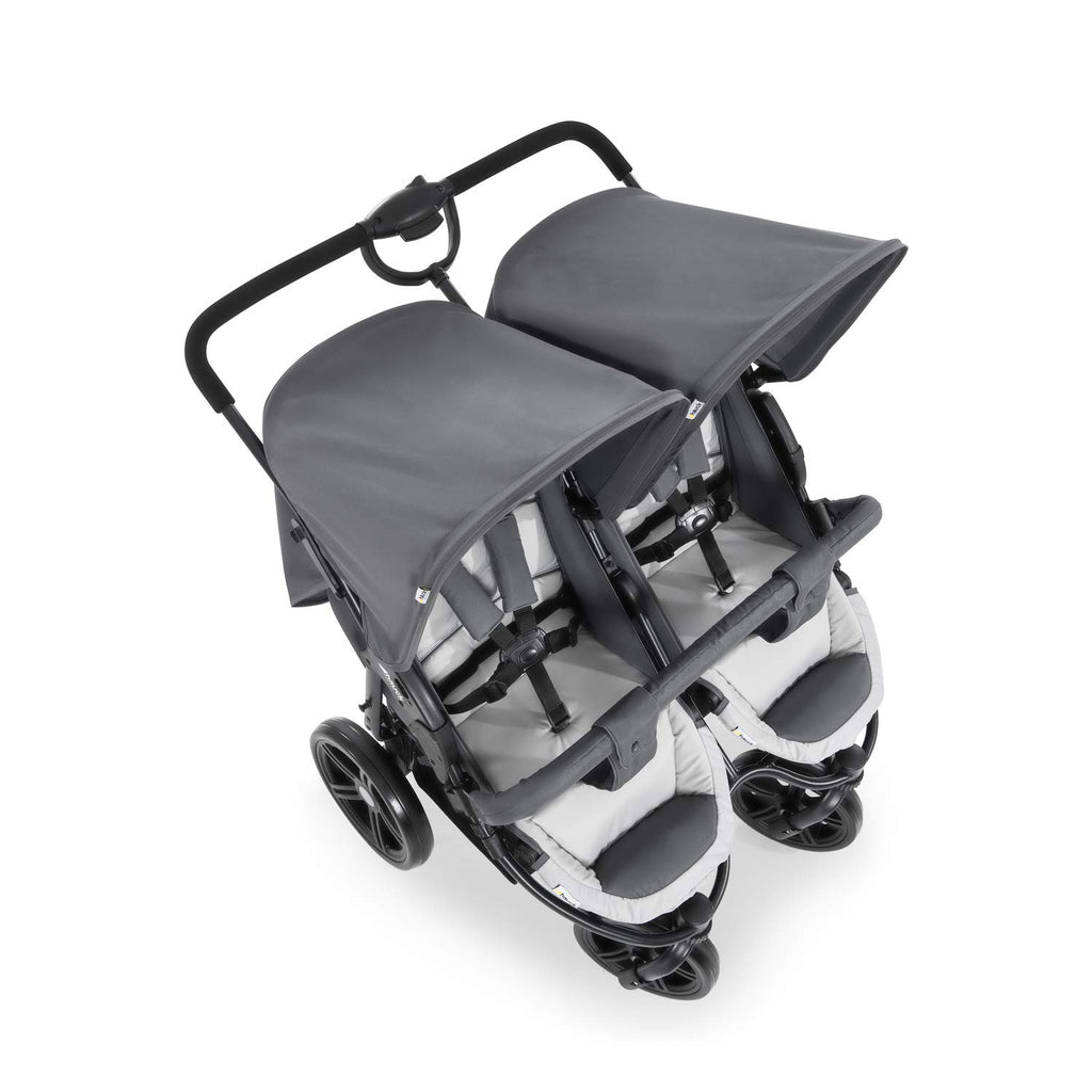 hauck Passeggino Gemellare Roadster Duo SLX, da Nascita a 15 kg (circa 3 anni) con Funzione Reclinabile, Cestino XL, Pieghevole Facile e Compatto, Ruote Grandi (Grigio/Argento)