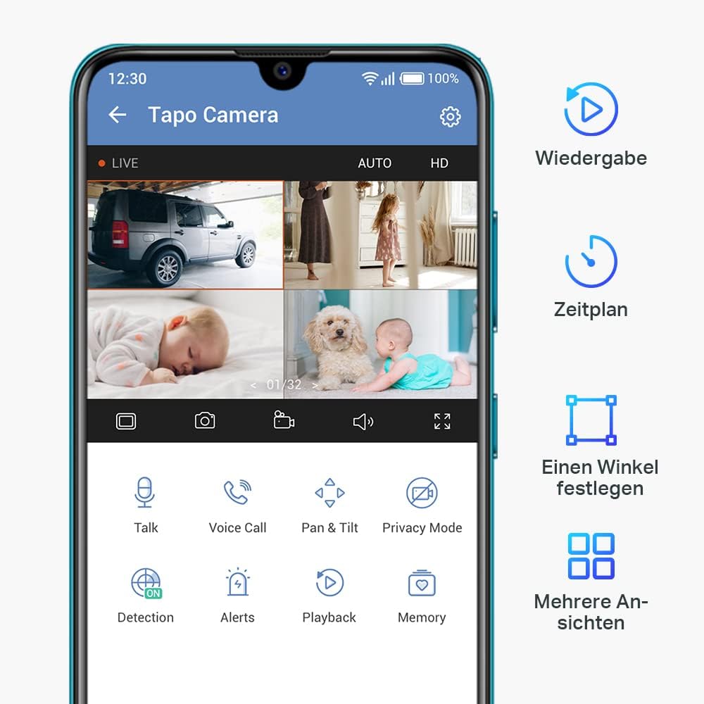 Tapo TP-Link C200P2 360° berwachungskamera für den Innenbereich, 1080P, Nachtsicht, Bewegungserkennung, Zwei-Wege-Audio, kompatibel mit Alexa&Google Assistant, für Babys/Haustiere, 2 stück C200