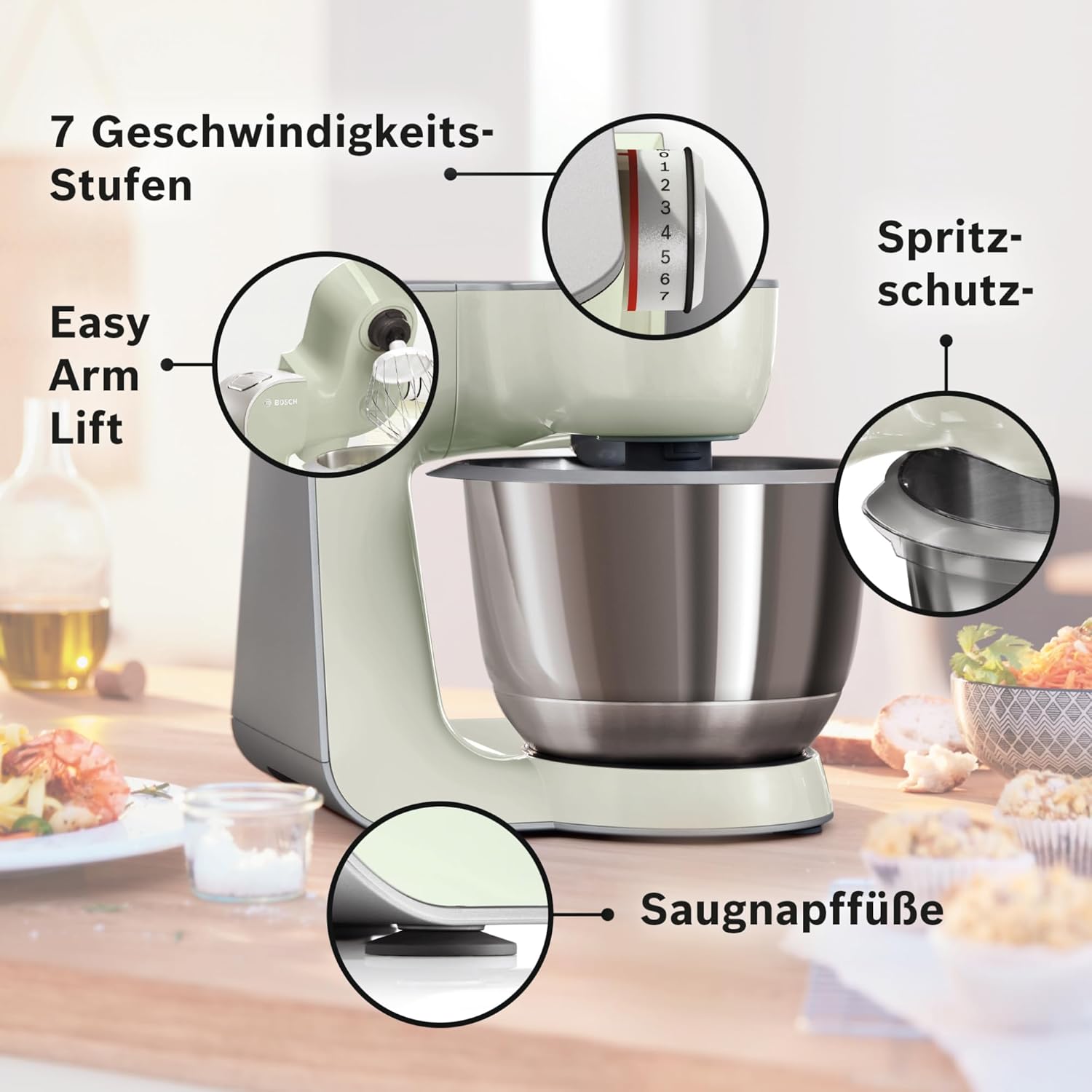Bosch Robot da cucina Serie 4 MUM58720, ciotola in acciaio inox 3,9 L, frullatore 1,25 L, movimento planetario, gancio impastatore, frusta, frusta, tritacarne continuo, 3 dischi, 1000 W, rosso scuro/argento