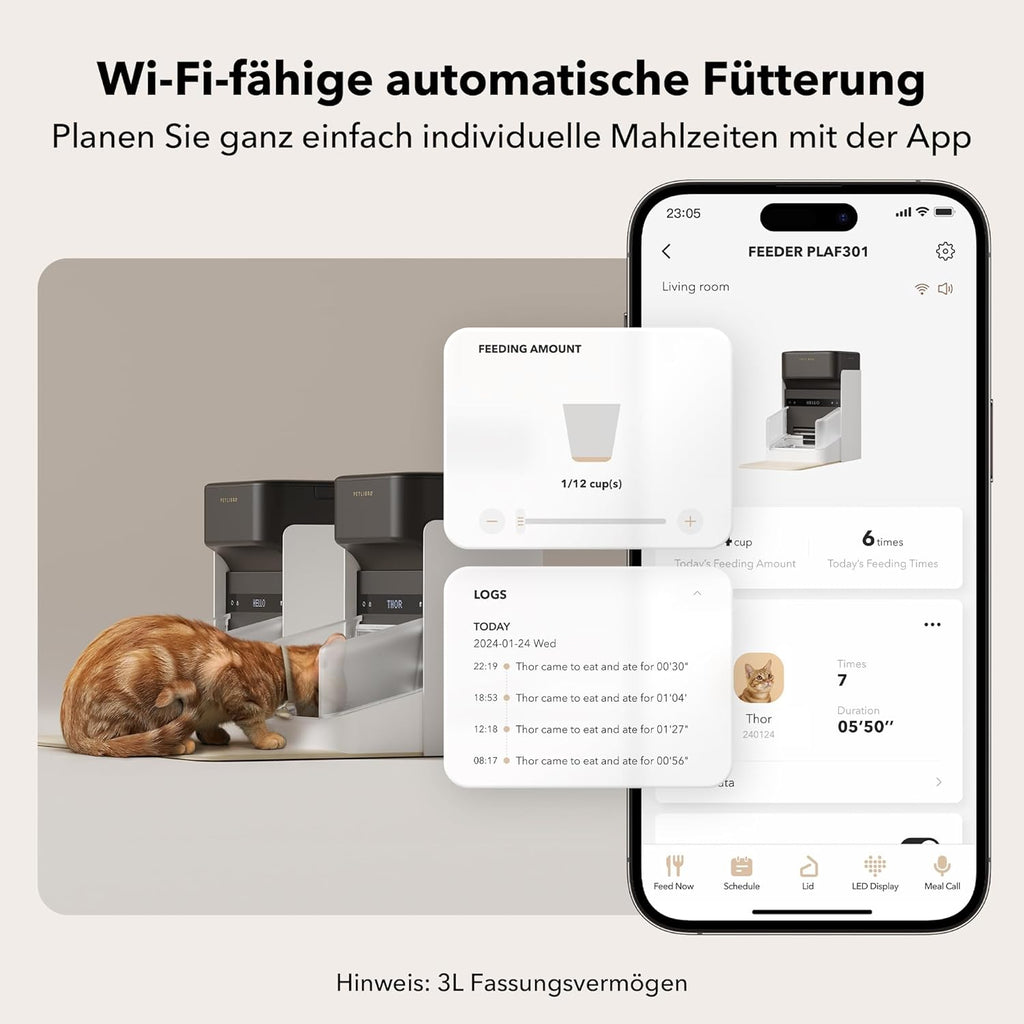 PETLIBRO Mangiatoia Automatica per Gatti RFID, Distributore Automatico di Cibo per Animali Domestici con Wi-Fi 5G, Ciotola per Gatti con Sensore di Riconoscimento del Collare, Mangiatoia Automatica per Gatti con App, 1-10 Pasti, 3L