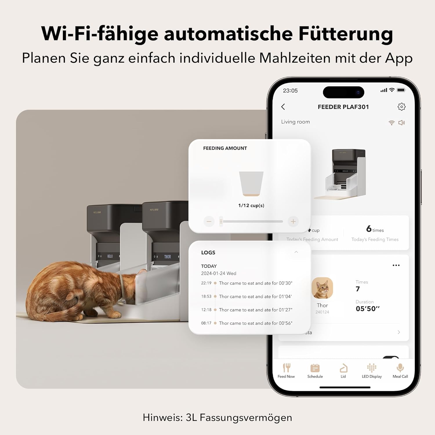 PETLIBRO Mangiatoia Automatica per Gatti RFID, Distributore Automatico di Cibo per Animali Domestici con Wi-Fi 5G, Ciotola per Gatti con Sensore di Riconoscimento del Collare, Mangiatoia Automatica per Gatti con App, 1-10 Pasti, 3L