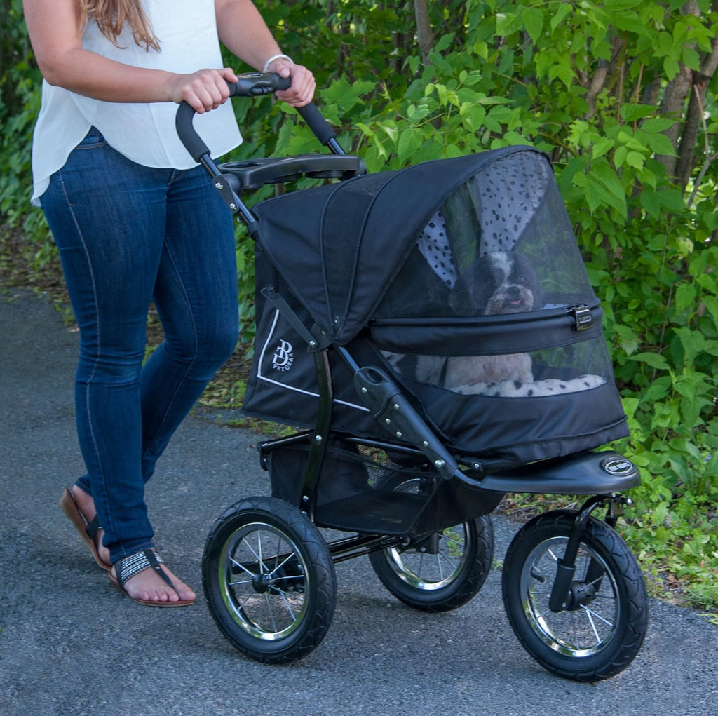 Passeggino per animali domestici No-Zip NV per cani/gatti, ingresso senza cerniera, facile chiusura con una mano, pneumatici con riempimento in gel, imbottitura in peluche + copertura antipioggia inclusi, 3 colori