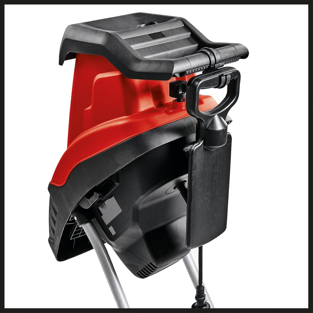 Trituratore elettrico a lama Einhell GC-KS 2540 (2 lame reversibili in acciaio speciale, ampia apertura a imbuto, interruttore di protezione motore, sacco di raccolta, maniglia di trasporto inclusa pressa), rosso