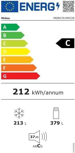 Midea KS-DDX 6.32 WT Frigorifero Side-by-Side con Congelatore/Altezza 178,8 cm/254 kWh/anno/No Frost/Compressore Dual Inverter/con Distributore di Acqua e Ghiaccio 3-in-1 e Serbatoio d'Acqua, Inox Scuro