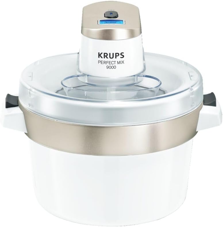 Krups GVS241 Gelatiera Venice Perfect Mix | Gelato, Sorbetto, Frozen Yogurt fatti in casa da 1L | Senza compressore | Ricettario e spatola in silicone inclusi | Display digitale e segnale acustico, bianco