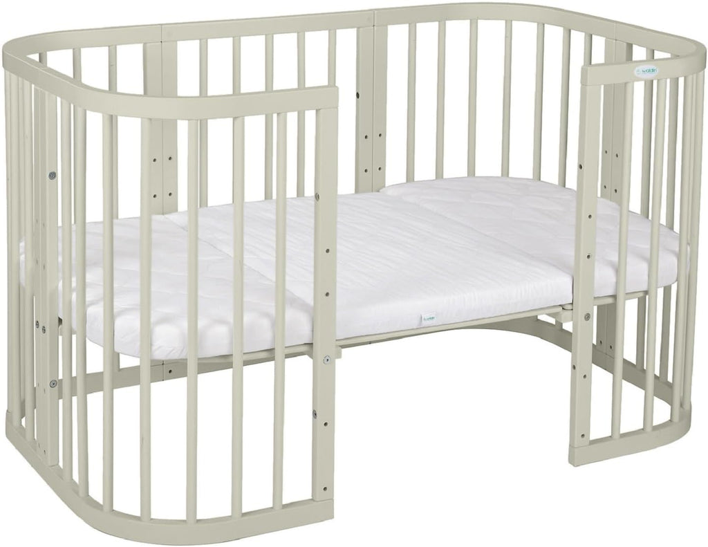 Waldin Lettino per bambini in legno 7in1 con materasso, Letto "Cresci con me", Ventilato, Base regolabile in 5 altezze, Set All-Inclusive, Legno Bianco
