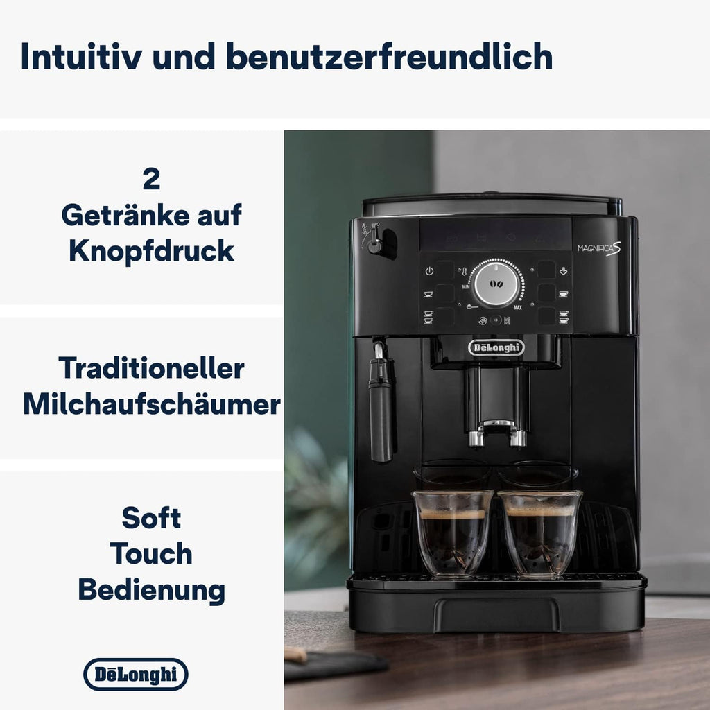 De'Longhi Magnifica Start ECAM222.60.BG, Macchina da Caffè Automatica con Sistema LatteCrema per Cappuccino Automatico, 4 Tasti di Selezione Diretta, Pannello di Controllo Soft-Touch, Funzione x2, 1450W, Nero/Grigio