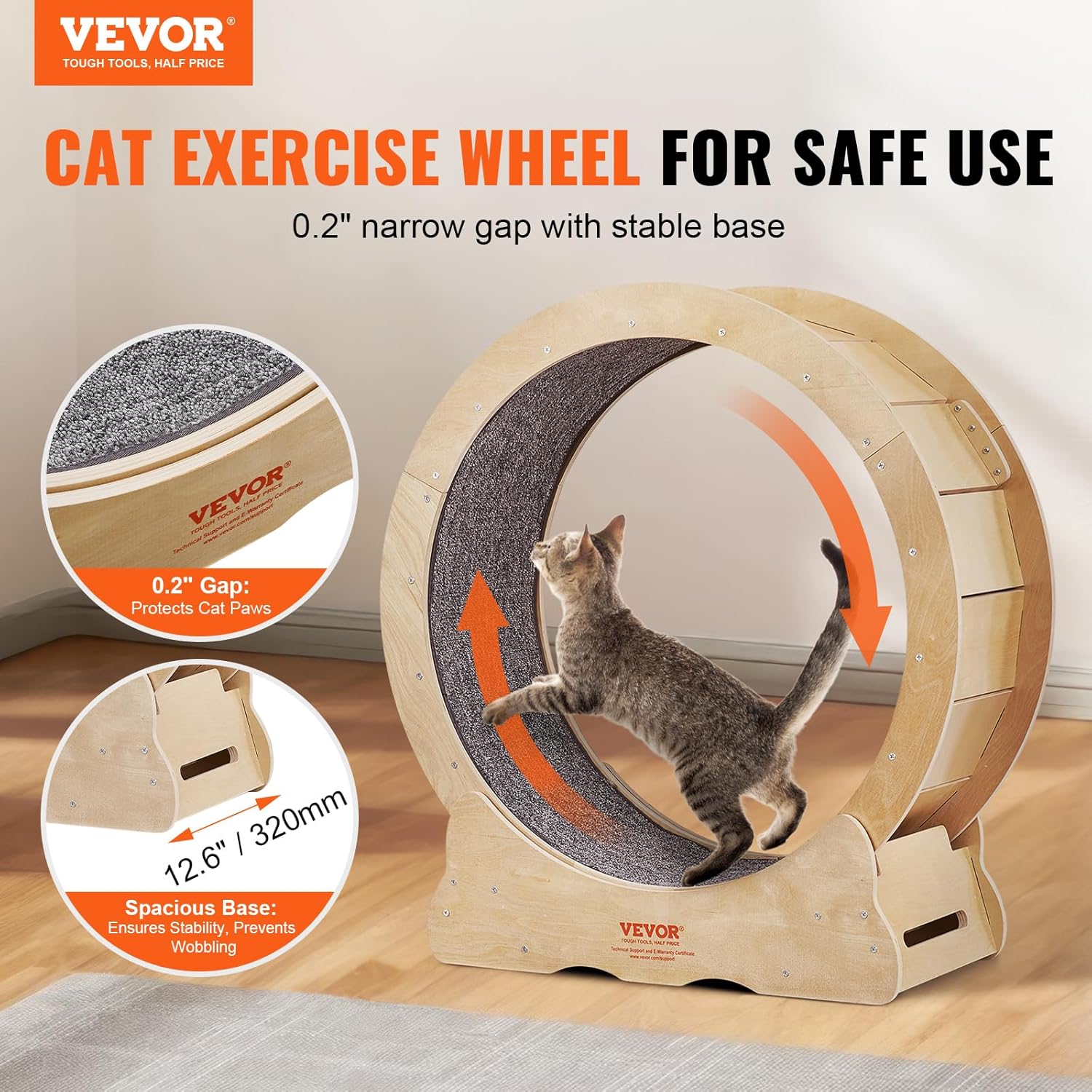 VEVOR Katzenlaufrad 1320x340x1415mm Laufrad Katzen aus Birken-& Pappelsperrholz Katzenrad Geruscharm Abnehmbare Innenmatte Cat Wheel Geeignet für Katzen mit einem Gewicht von 8kg bis 14kg