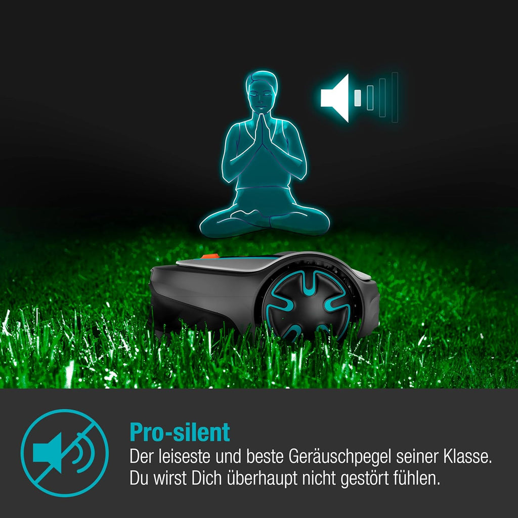 Gardena Rasaerba robotizzato SILENO minimo 500 m: tosaerba intelligente con connettività ottimale, programmabile con l'app Gardena Bluetooth, versione DE (15202-20)